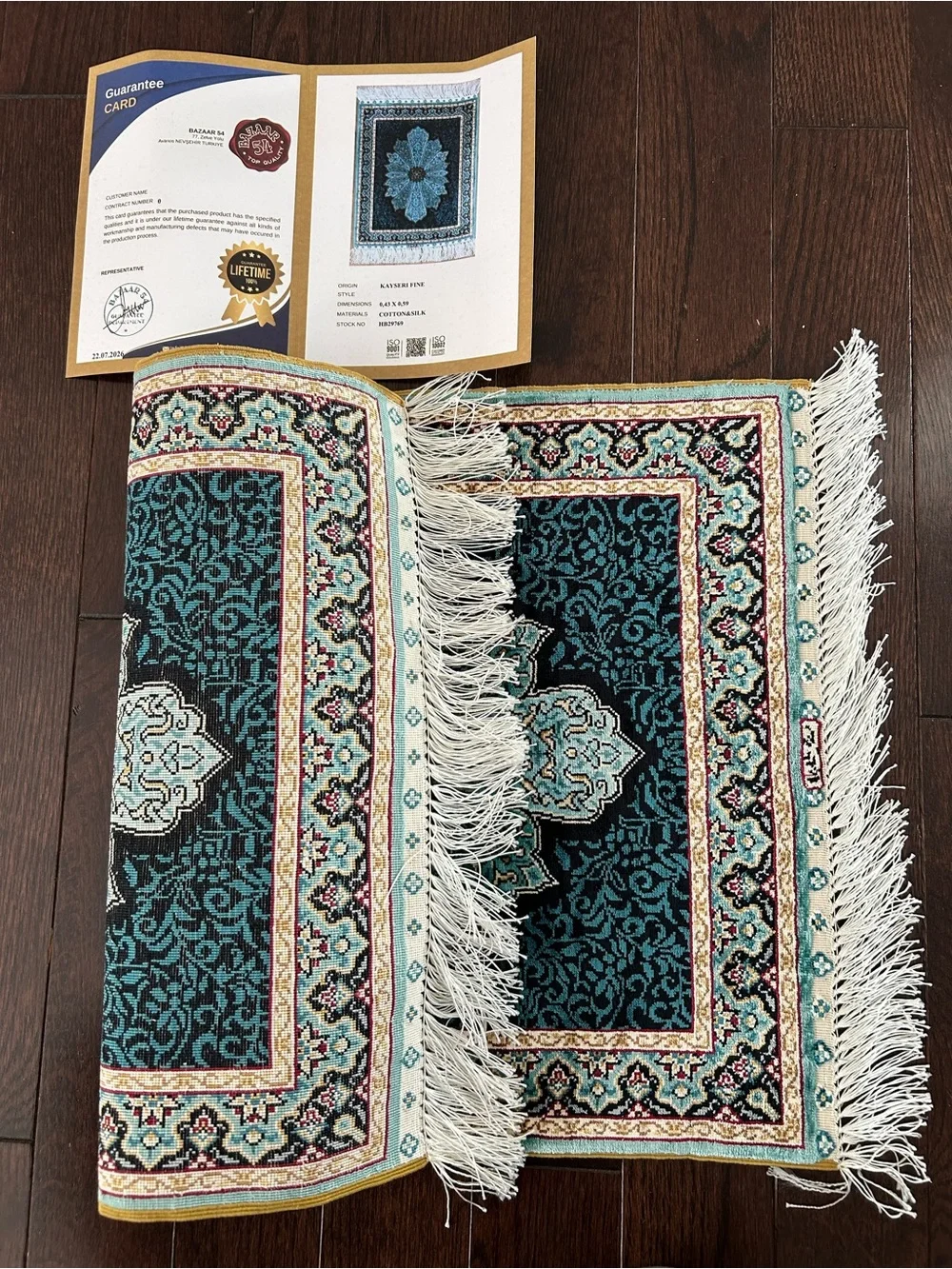 Bazaar 54 Handmade Turkish Kayseri Silk Rug 17x27 Blue Medallion